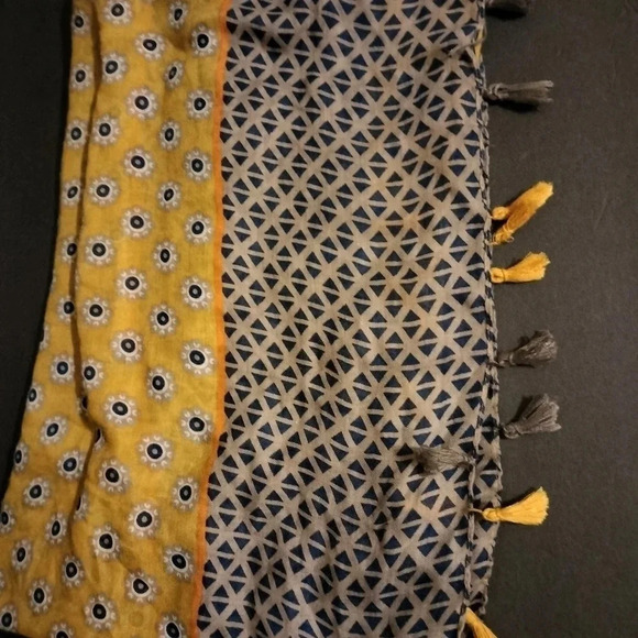 SOUQ Dark blue Mustard Semi Sheer Scarf Multifunctional Rectangle Tassel - Picture 8 of 12
